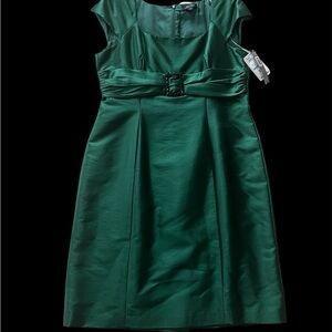 Emerald Green Satin Dress with Belt